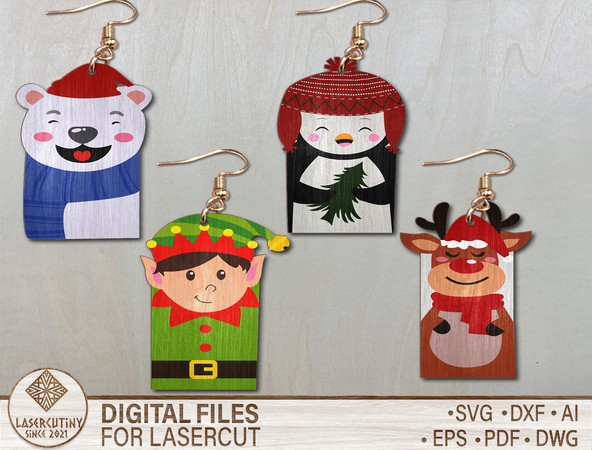 Christmas Character Earrings SVG Bundle 12 Laser Cut Designs