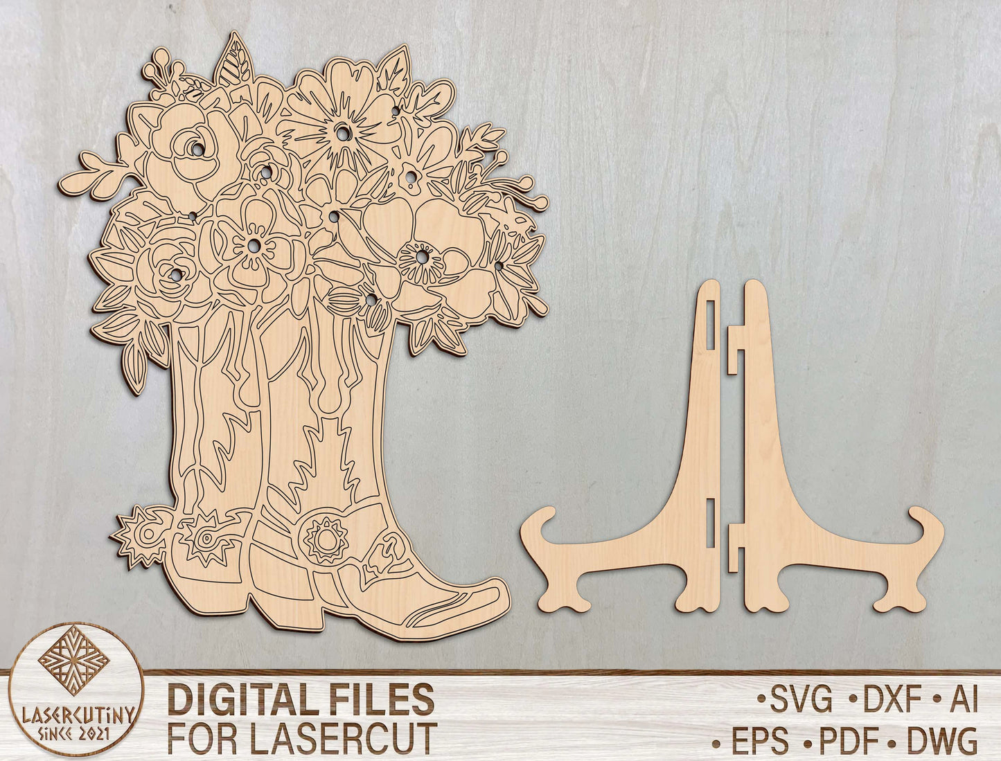 Cowboy Boot Floral Holder SVG Western Bouquet Stand for xTool