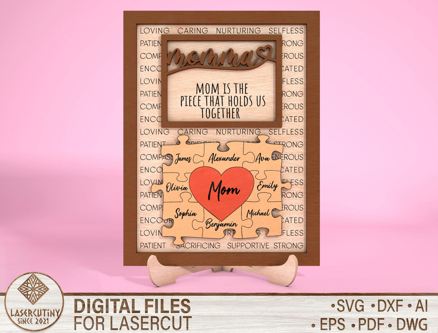 Personalized Mom Heart Name Sign SVG Bundle Laser Cut File for xTool and LightBurn