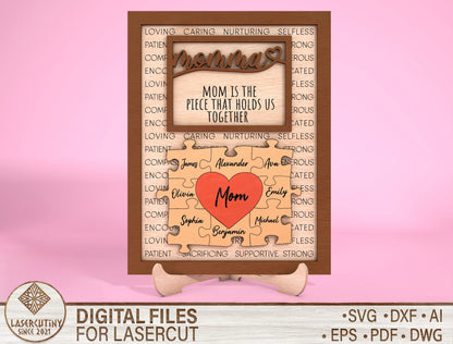 Personalized Mom Heart Name Sign SVG Bundle Laser Cut File for xTool and LightBurn