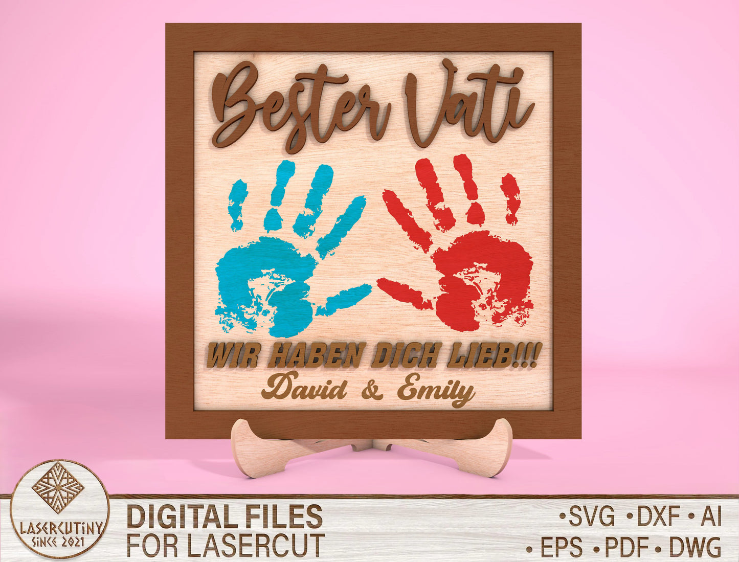 Personalized Handprint Papa Sign SVG Laser Cut File for Glowforge and LightBurn