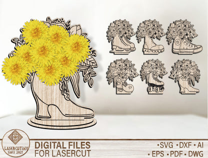 Floral Boot Stand SVG Flower Bouquet Shoe Decor for LightBurn and xTool
