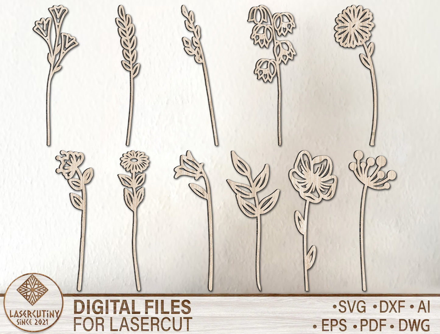 Wildflower Stem Minimal Botanical SVG Set for Glowforge and LightBurn