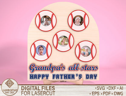 Personalized Baseball Dad Photo Sign SVG for Glowforge and xTool