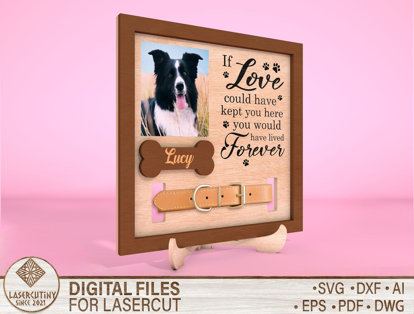 Dog Collar Memorial Frame SVG Laser Cut File for LightBurn