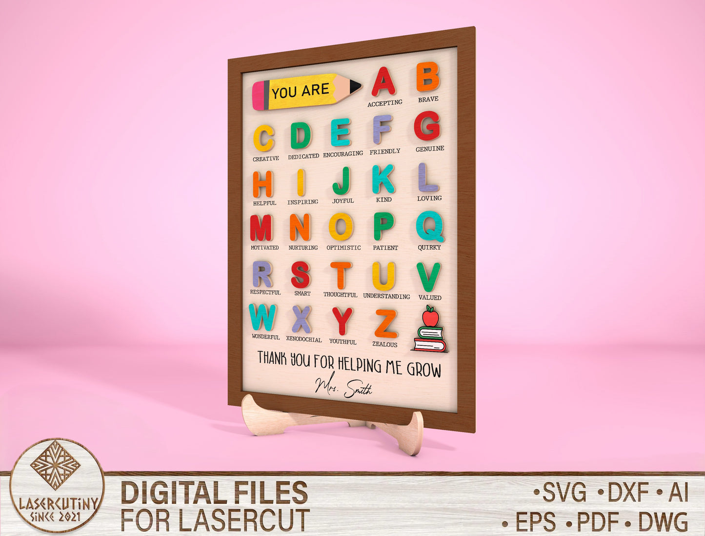 Teacher Alphabet Wall Art SVG Wooden ABC Classroom Decor Laser Cut File for Glowforge and xTool