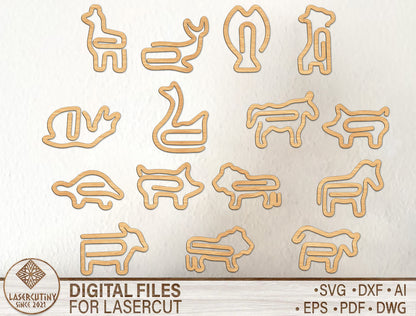Animal Paper Clip SVG Bundle Laser Cut File for Glowforge and LightBurn