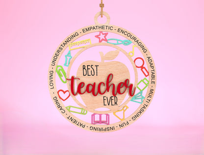 Teacher Ornament SVG Apple Classroom Laser Cut File for Glowforge and LightBurn