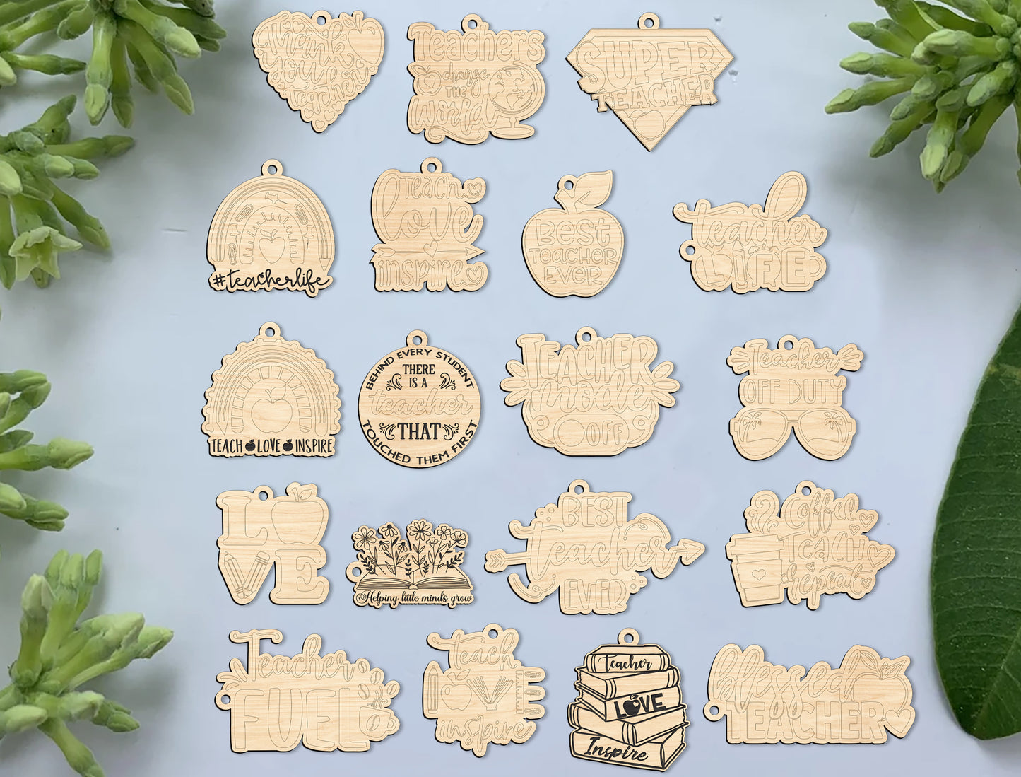 Teacher Keychain Bundle SVG Laser Cut File for Glowforge and xTool