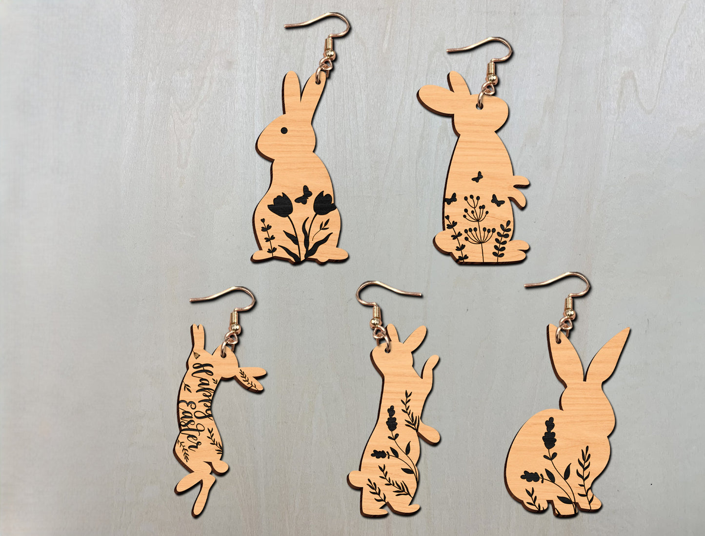 Floral Bunny Earrings SVG Bundle Engraved Rabbit for Glowforge and xTool