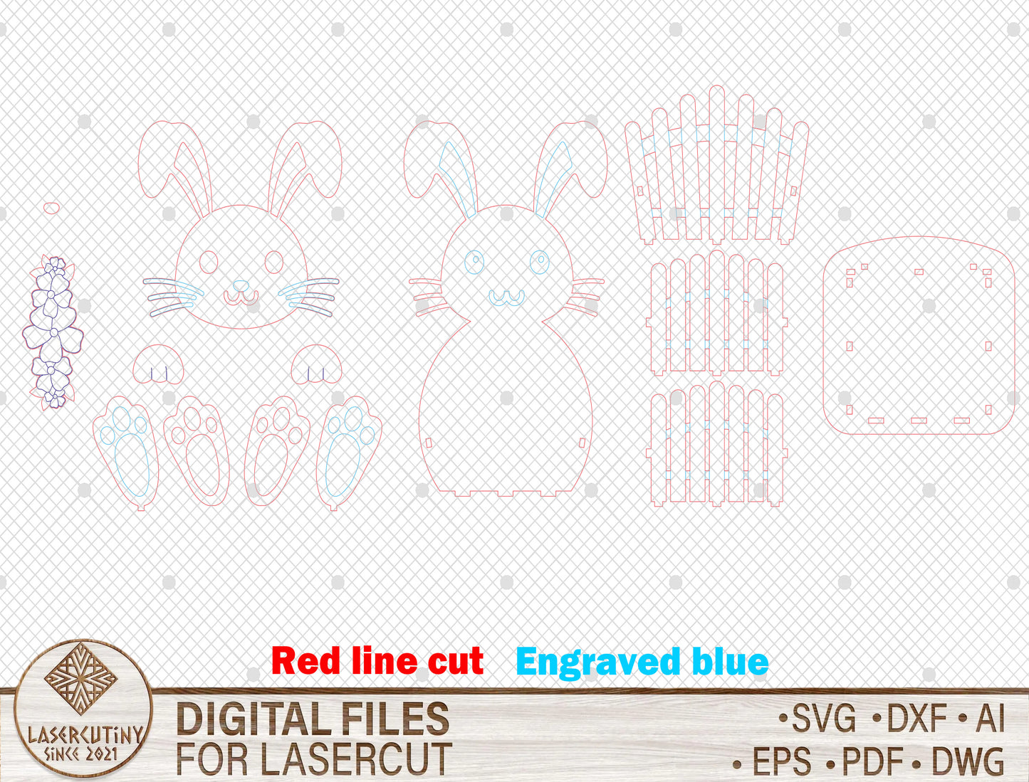 Easter Bunny Flower Basket SVG Cute Bunny Spring for LightBurn and xTool