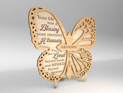 Butterfly Memorial Tabletop Decor SVG Laser Cut File for LightBurn