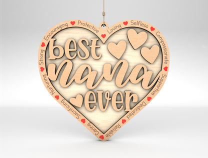 Best Mom Ever Heart Ornament SVG Multiple Titles for LightBurn