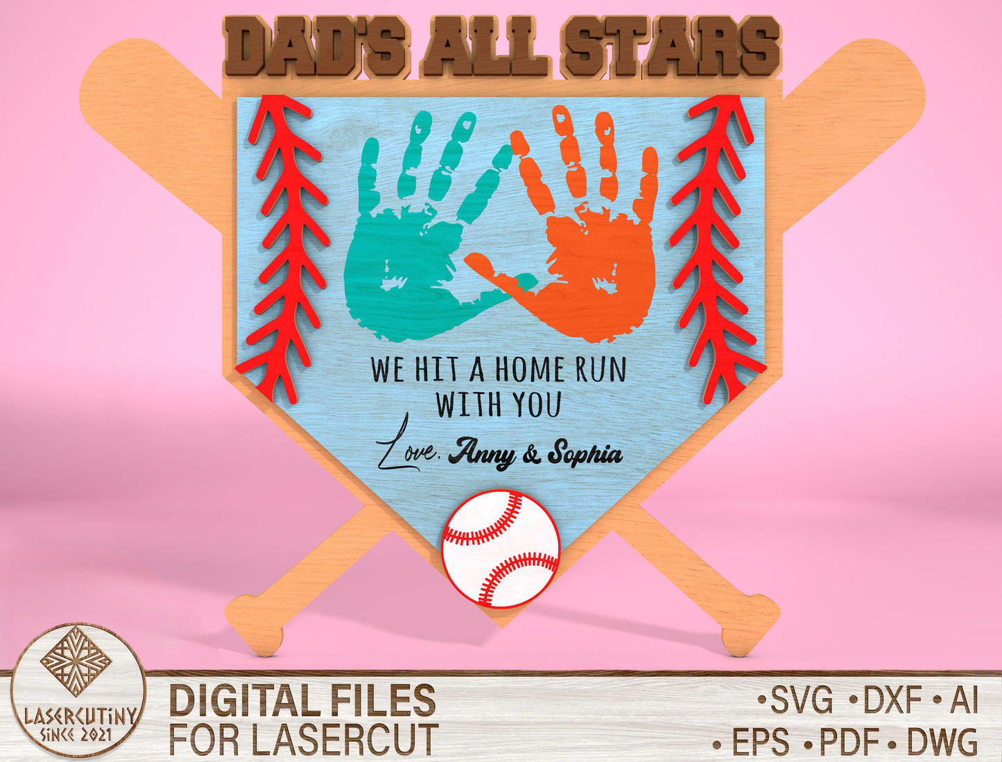 Baseball Dad Handprint Sign SVG for Glowforge and xTool