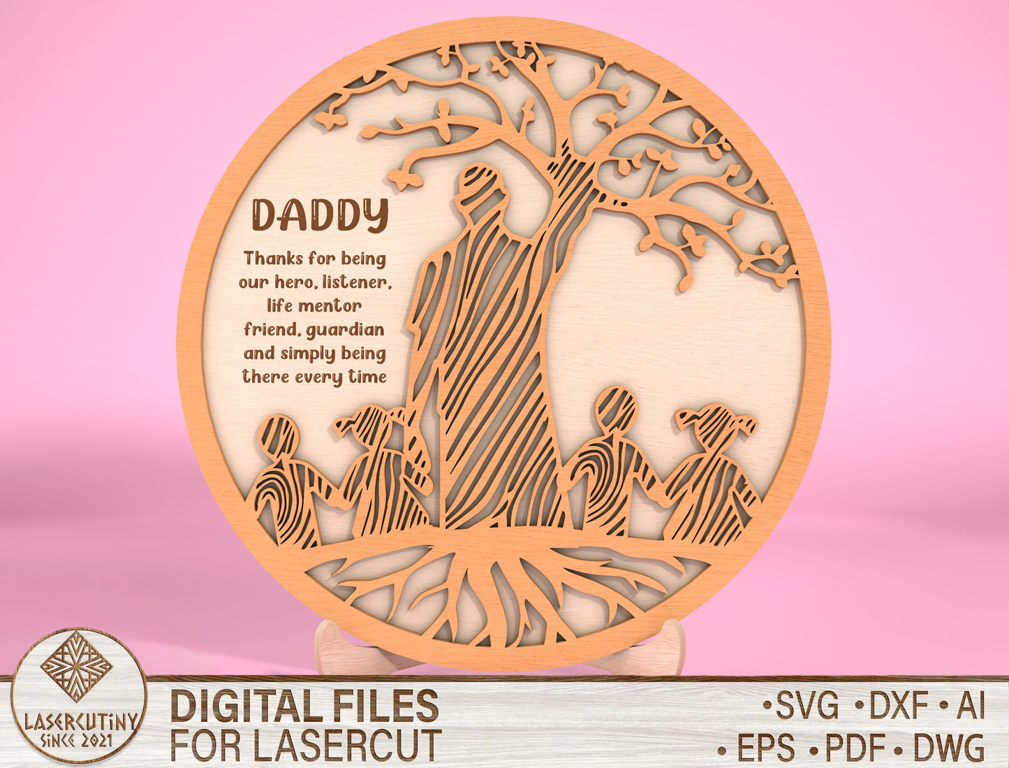 Dad Tree of Life Wooden Sign SVG for Glowforge and xTool