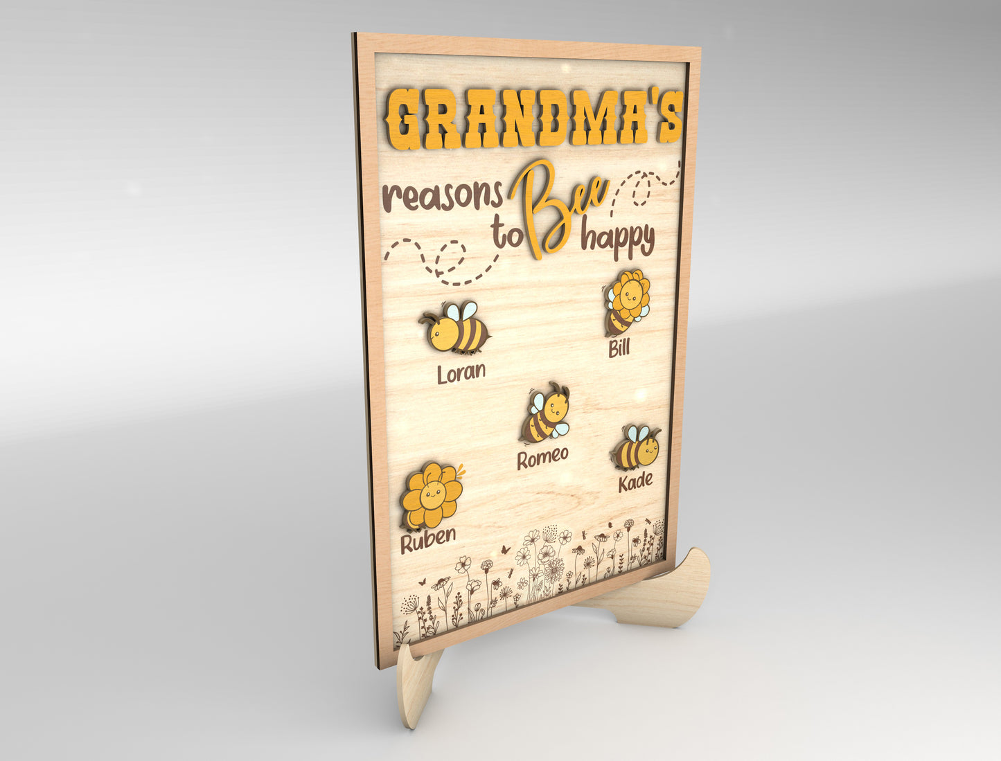 Grandma Bee Reasons to Be Happy Sign SVG for Glowforge and xTool