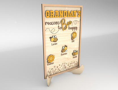 Grandma Bee Reasons to Be Happy Sign SVG for Glowforge and xTool