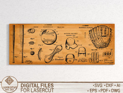 Baseball Word Art Wood Sign SVG Laser Cut File for Glowforge and xTool