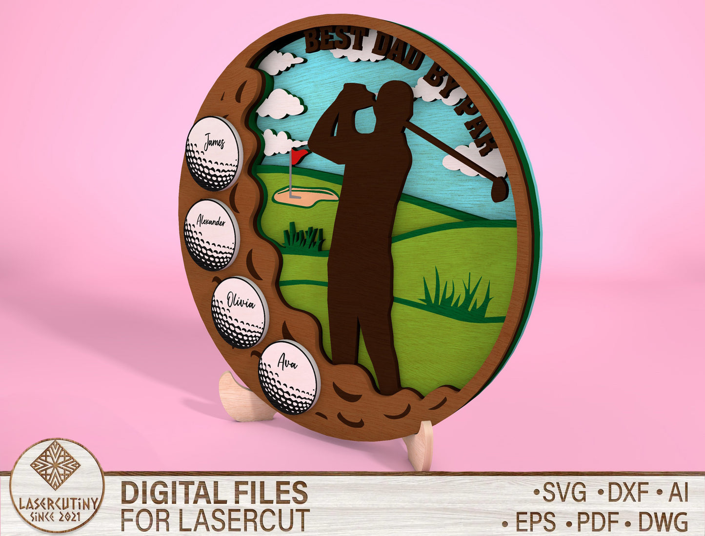 Personalized Round Golf Dad Sign SVG Laser Cut File for Glowforge and LightBurn