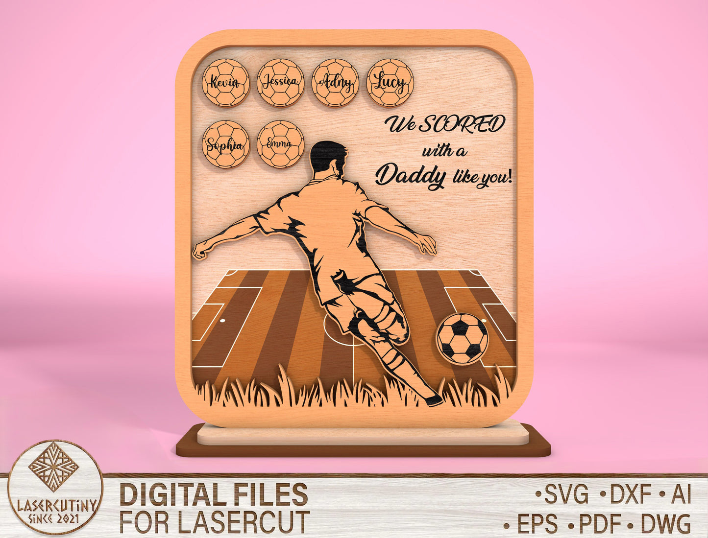 Personalized Soccer Dad Kids Names SVG for Glowforge and xTool