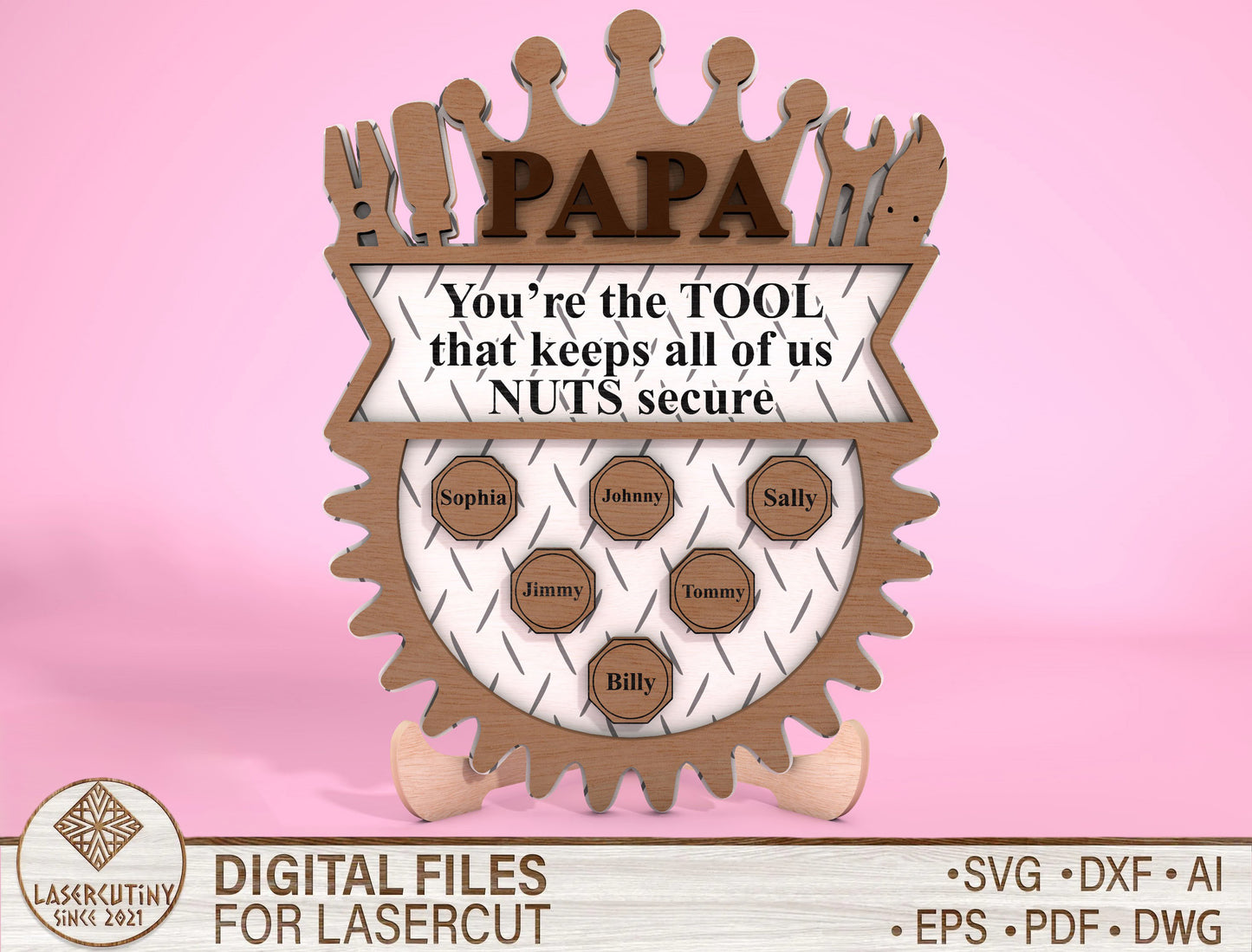 Personalized Tool Dad Gear SVG Laser Cut File for Glowforge and LightBurn
