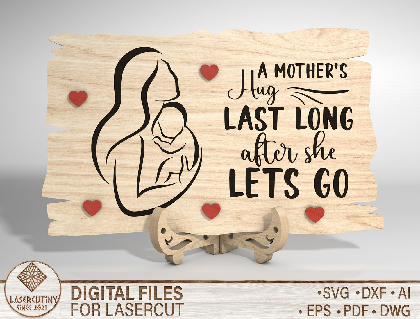 Mother and Child Line Art Wooden Sign SVG Laser Cut File for Glowforge and LightBurn