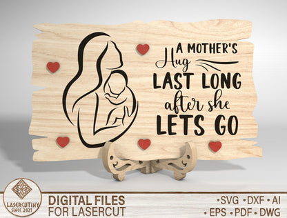 Mother and Child Line Art Wooden Sign SVG Laser Cut File for Glowforge and LightBurn