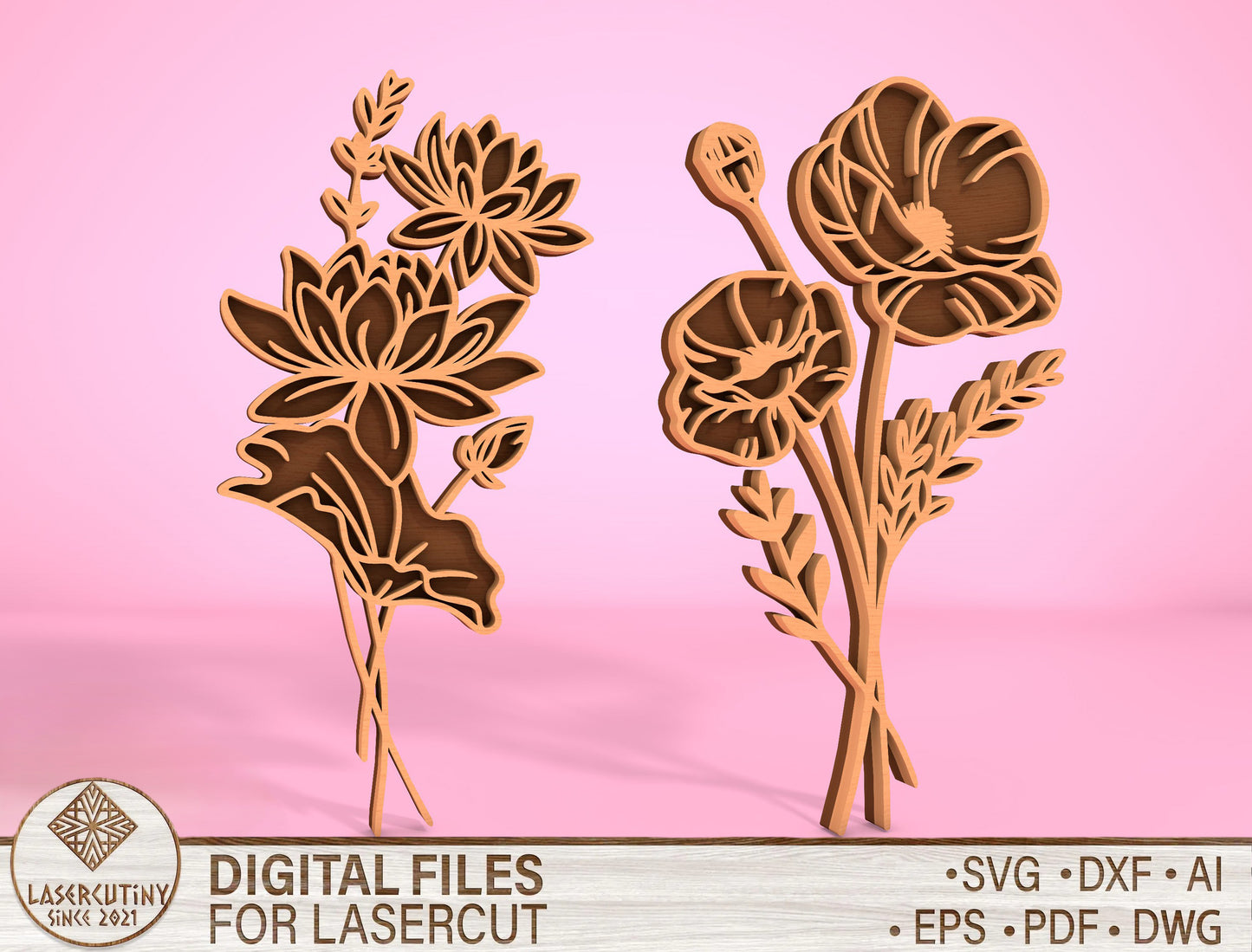Floral Tabletop Decor SVG Bundle Laser Cut File for LightBurn and Glowforge