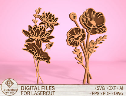 Floral Tabletop Decor SVG Bundle Laser Cut File for LightBurn and Glowforge