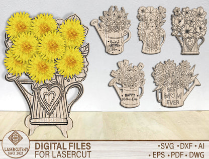 Floral Watering Can Mom Stand SVG Mother's Day Decor for Glowforge