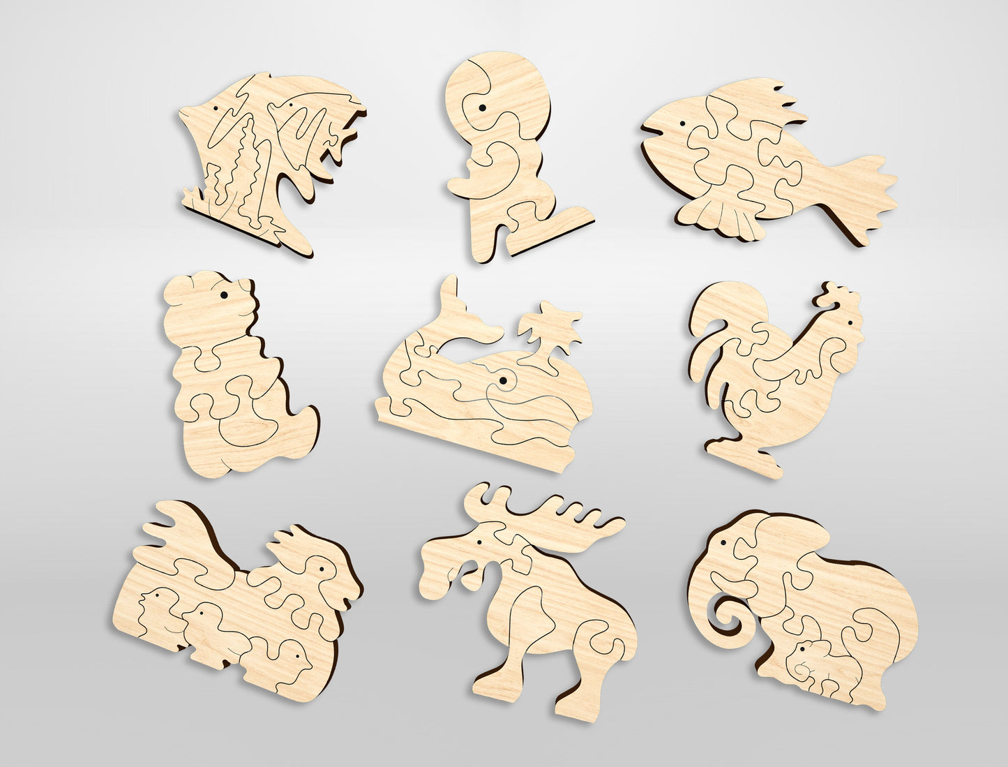 Animal Puzzle SVG Bundle Laser Cut File for Glowforge and LightBurn