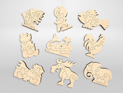 Animal Puzzle SVG Bundle Laser Cut File for Glowforge and LightBurn