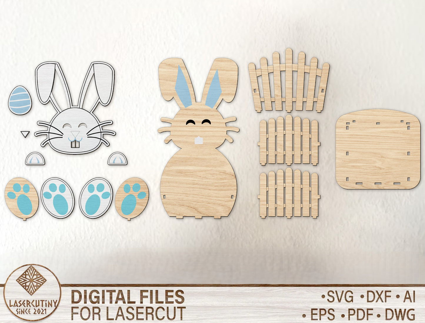 Cute Bunny Egg Holder Stand SVG Pastel Easter 2 Designs for LightBurn and xTool