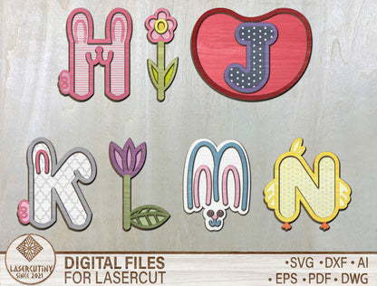 Easter Alphabet Letters SVG Bundle Cute Bunny ABC for LightBurn and xTool