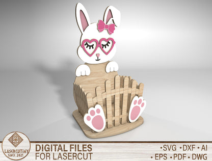 Easter Bunny Basket SVG Cute Wooden Fence 5 Designs for Glowforge and xTool