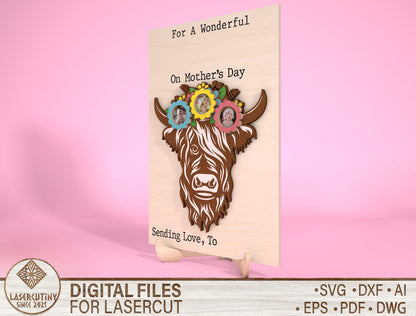 Highland Cow Mom Photo Frame SVG Bundle Laser Cut File for Glowforge and xTool