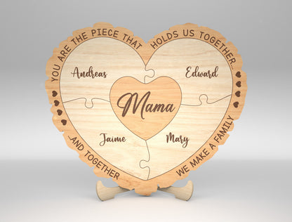 Custom Name Mom Puzzle Heart Sign SVG for Glowforge and xTool