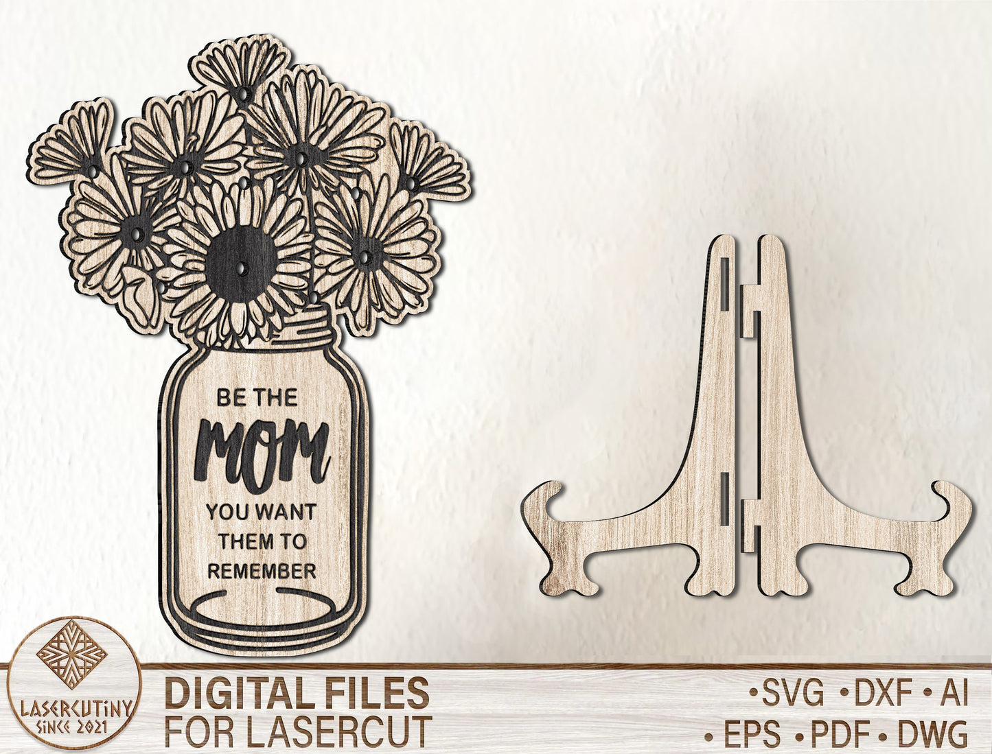 Mason Jar Flower Holder SVG Engraved for LightBurn and Glowforge