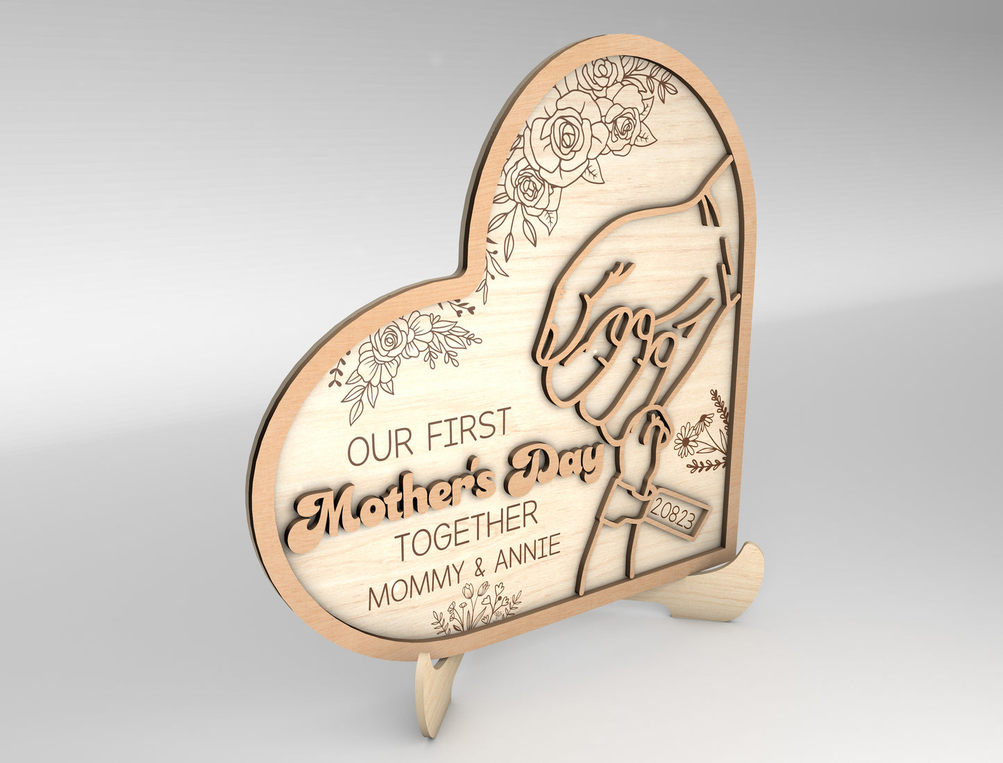 Mom Photo Holder Hand in Hand Love Sign SVG for xTool and LightBurn