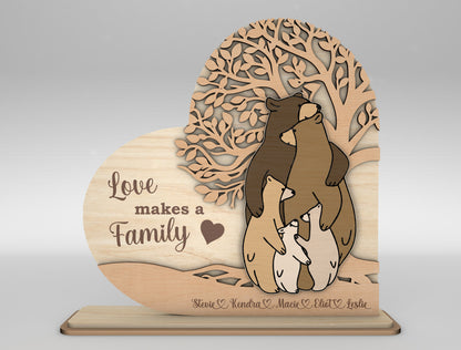 Bear Family Love Makes a Family Sign SVG for Glowforge