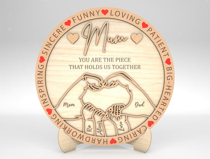 Mommy Mama Mom Family Hands Round Sign SVG for LightBurn and xTool