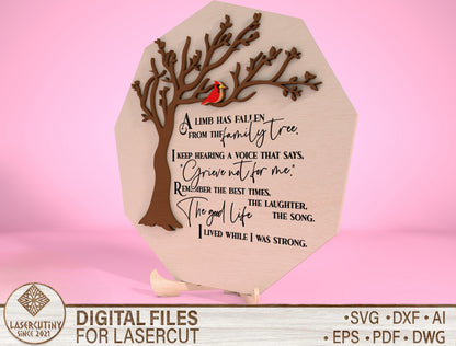 Tree Memorial SVG Cardinal Memorial Tabletop Sign SVG for Glowforge and xTool