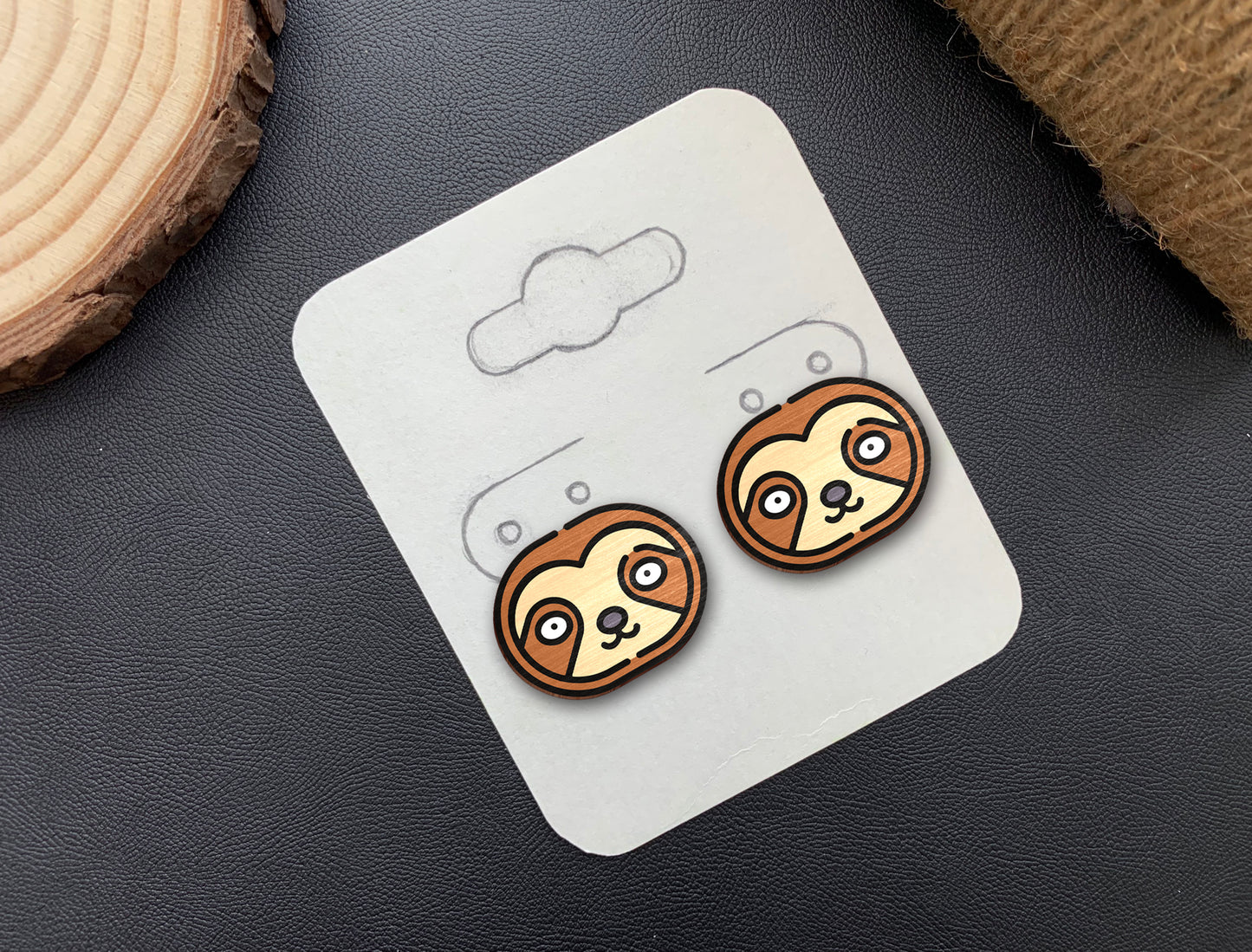 Sloth Stud Earrings SVG Laser Cut File for Glowforge and LightBurn