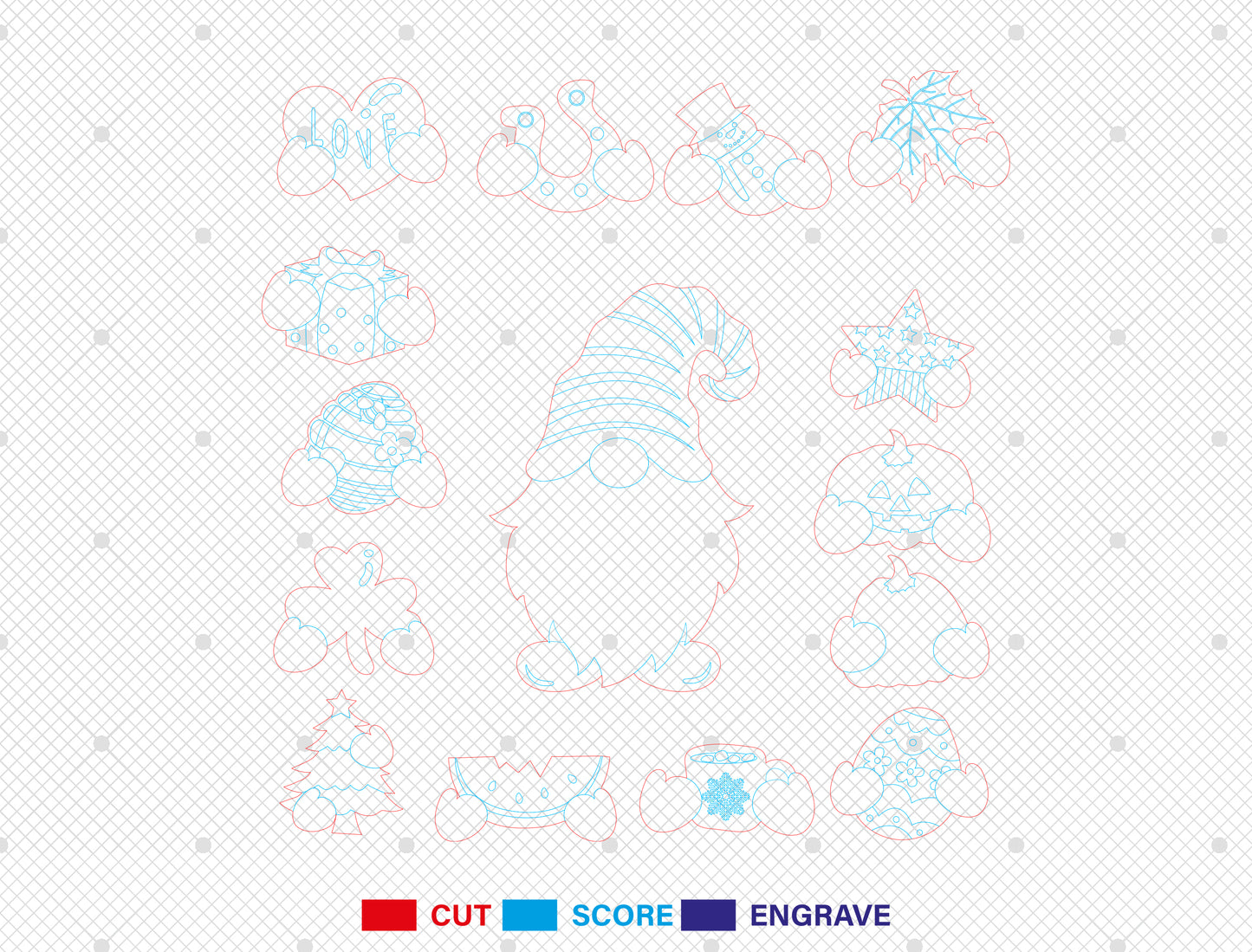Interchangeable Gnome SVG Bundle Seasonal Laser Cut File for Glowforge