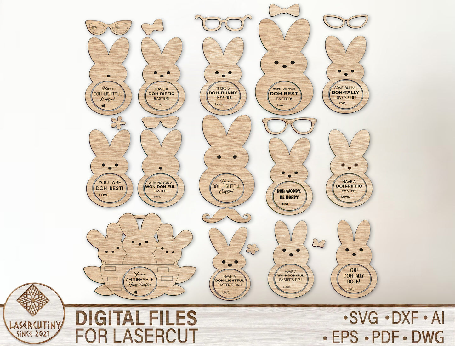 Easter Bunny Play Dough Circle Tag SVG Peeps Bunny for LightBurn and xTool