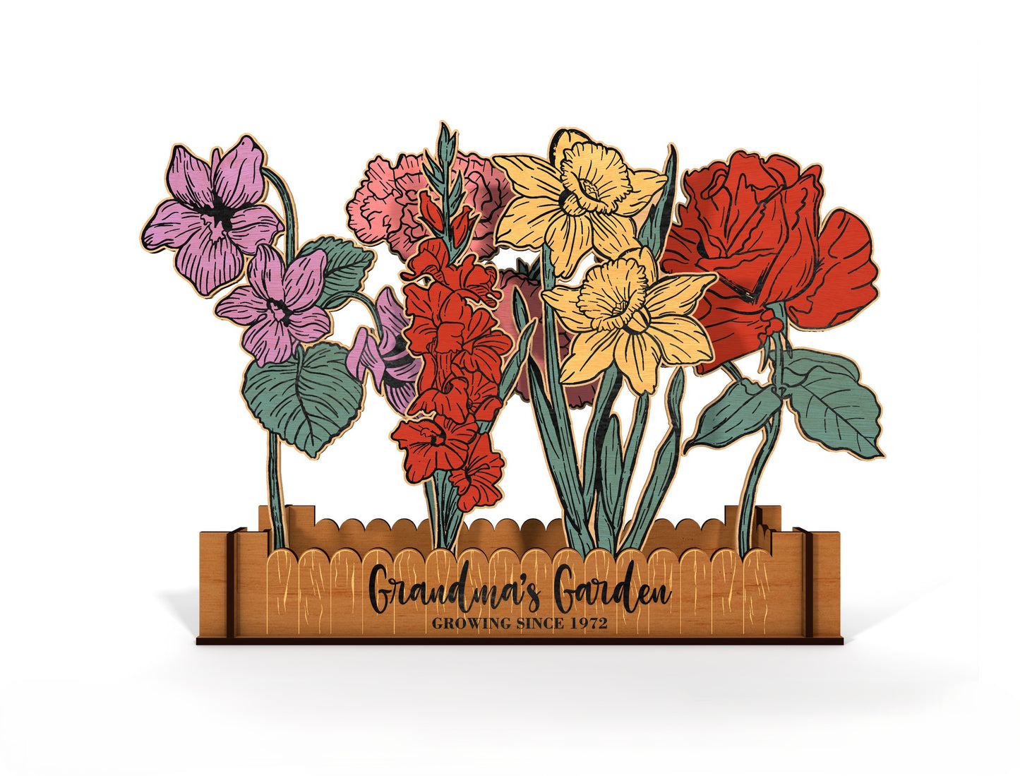 Birth Flower Garden Box SVG Bundle Floral Fence for xTool and LightBurn