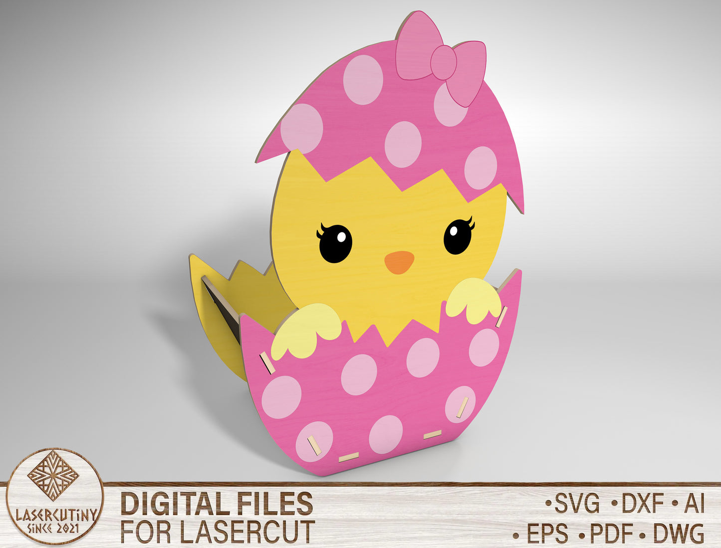 Easter Chick Basket SVG Cute Chick Egg Holder Wooden for Glowforge and xTool