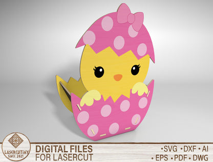 Easter Chick Basket SVG Cute Chick Egg Holder Wooden for Glowforge and xTool