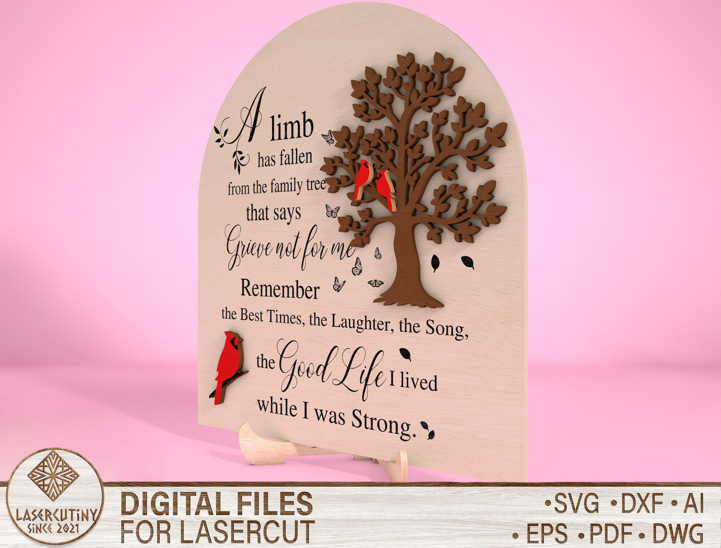 Tree Memorial SVG Cardinal Memorial Tabletop Sign SVG for Glowforge and xTool