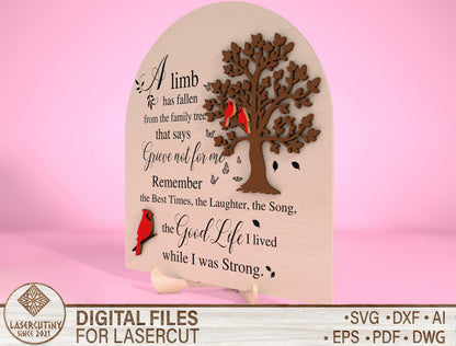 Tree Memorial SVG Cardinal Memorial Tabletop Sign SVG for Glowforge and xTool